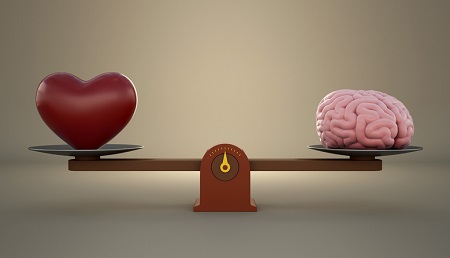 A heart and a brain balancing on a wooden scale. Credit: https://www.istockphoto.com/portfolio/haryigit