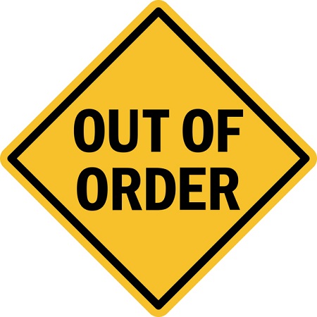 Yellow sign with the words out of order. Credit: https://www.istockphoto.com/portfolio/infinetsoft
