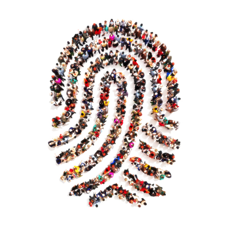 People in the shape of a fingerprint. Credit: DigitalStorm