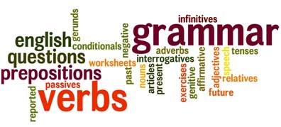 word cloud of grammatical terms